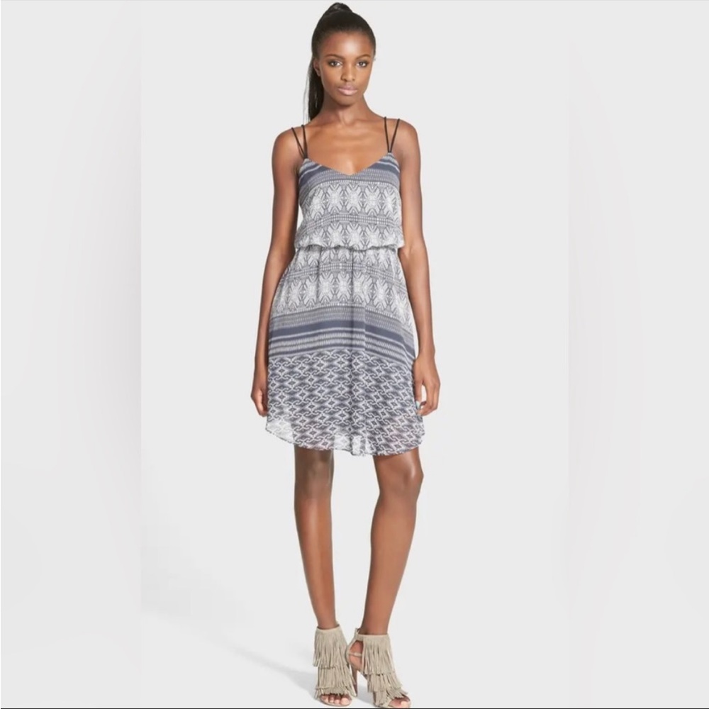 Like Mynded Blue/White Print Chiffon Dress